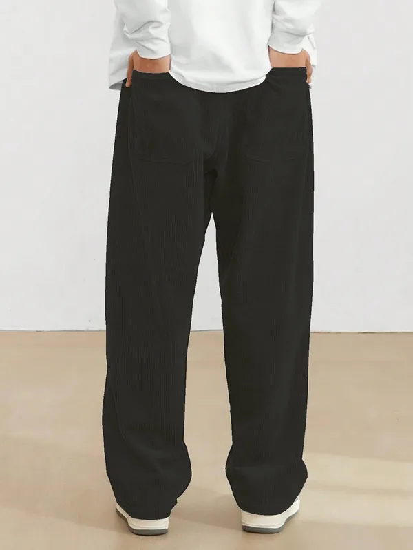 Mens_Solid_Black_Loose_Fit_Casual_Pants_With_Elastic_Waist