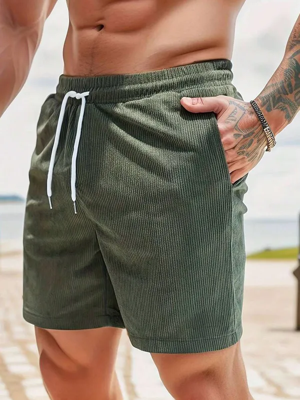 Mens_Corduroy_Shorts_With_Drawstring_-_Olive_Green