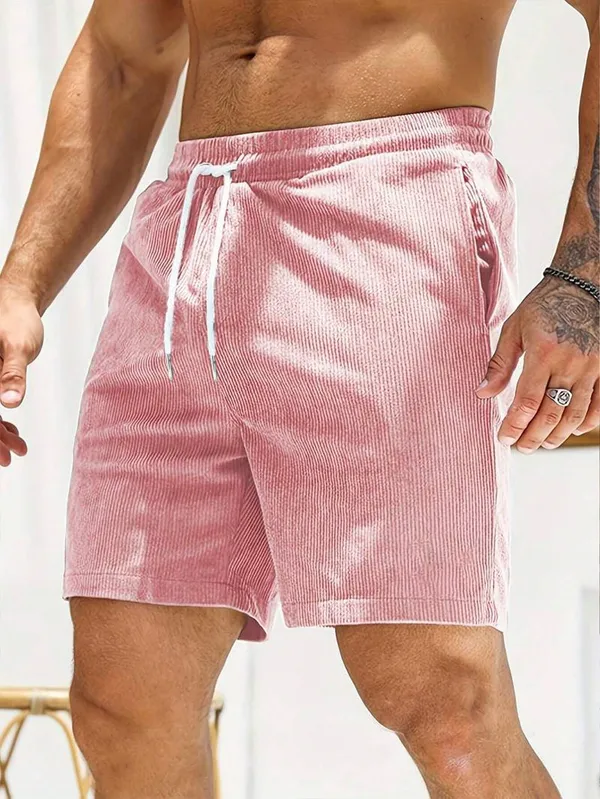 Mens_Pink_Corduroy_Shorts_With_Drawstring_Waist