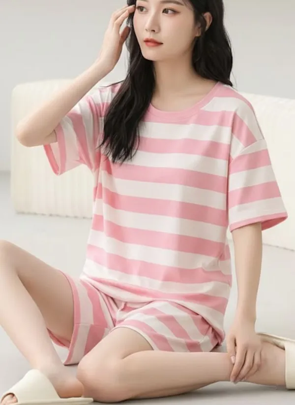 Pink_And_White_Striped_Cotton_Pajama_Set_For_Women
