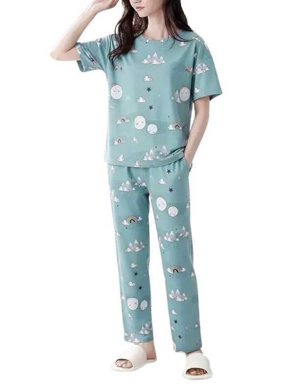 Mint_Green_Pajama_Set_With_Cute_Cloud_And_Rainbow_Print