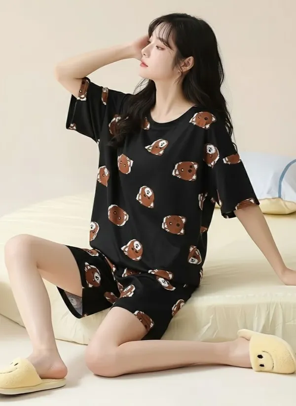 Black_Bear_Print_Pajama_Set_-_Short_Sleeve_Top_&_Shorts