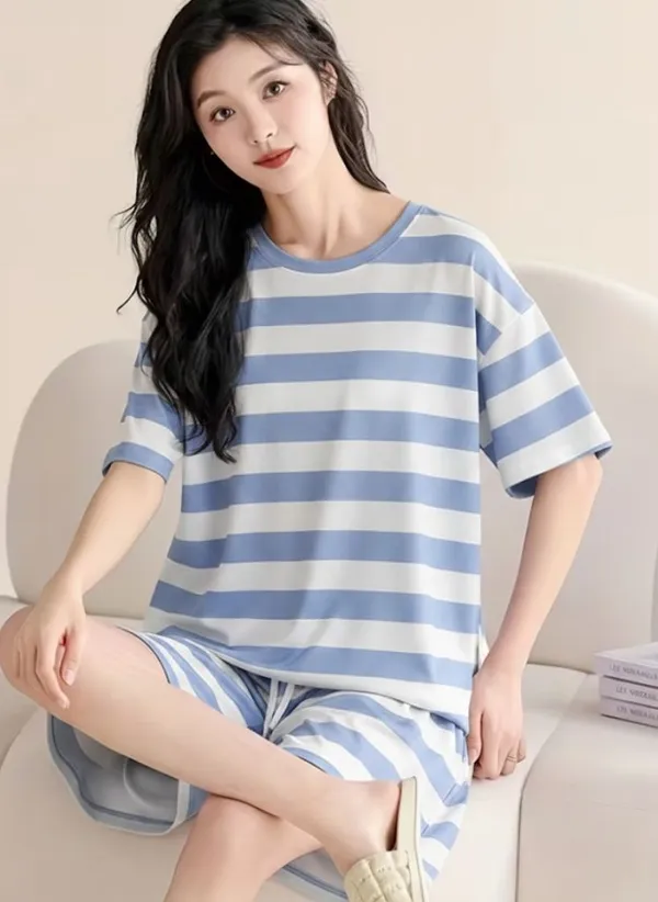 Blue_And_White_Striped_Cotton_Pajama_Set_For_Women