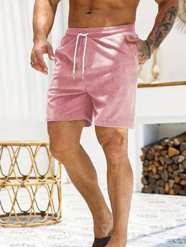 Mens_Pink_Corduroy_Shorts_With_Drawstring_Waist