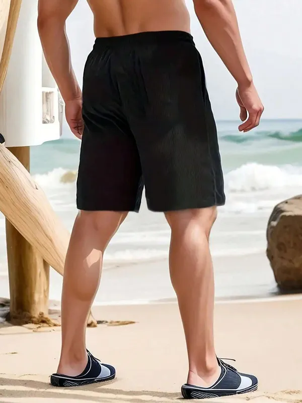 Mens_Black_Corduroy_Swim_Shorts_With_White_Drawstring