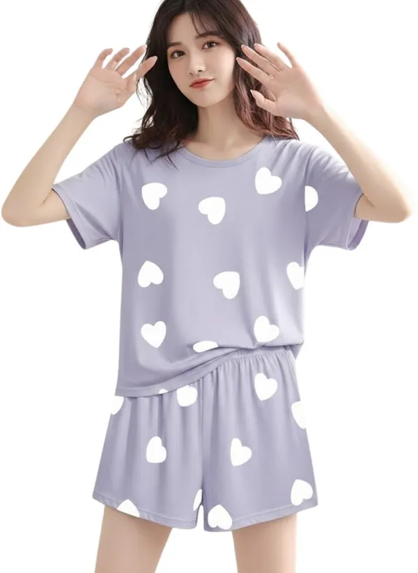 Womens_Purple_Heart_Print_Loungewear_Set_-_Short_Sleeve_T-Shirt_&_Shorts