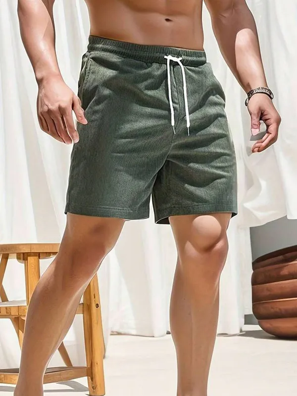 Mens_Corduroy_Shorts_With_Drawstring_-_Olive_Green