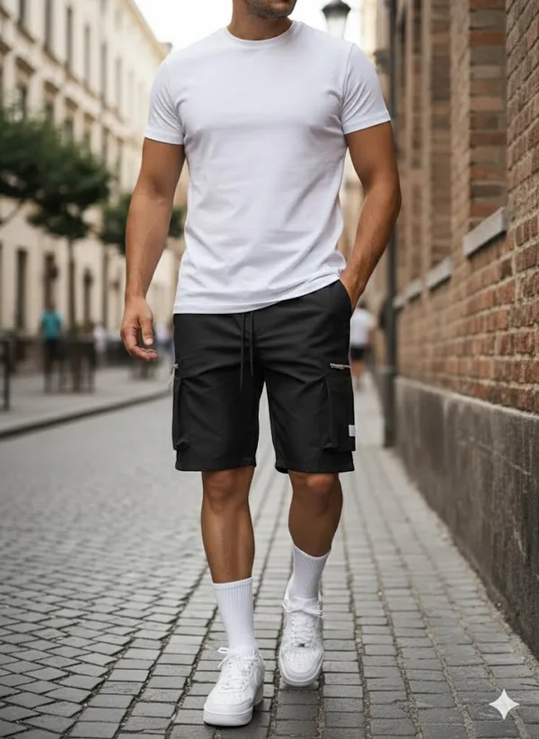 Mens_Black_Cargo_Shorts_With_Zipper_Pockets_And_Drawstring