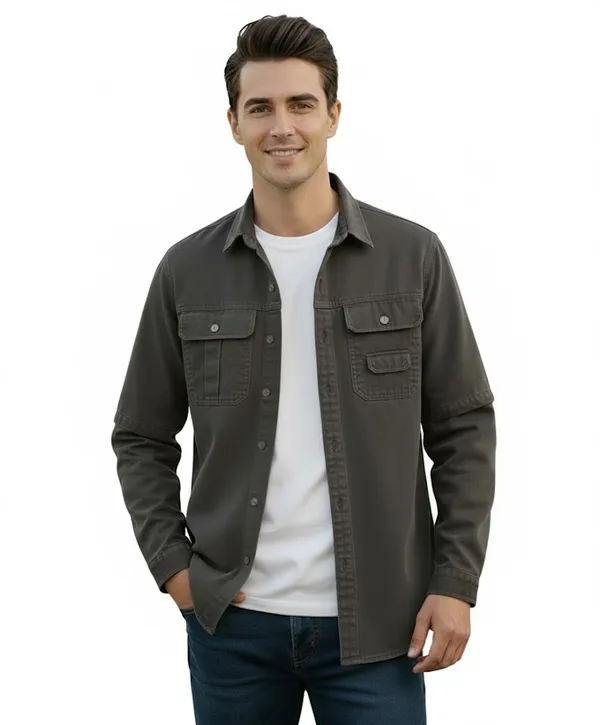 Mens_Olive_Green_Utility_Shirt_Jacket_With_Dual_Chest_Pockets