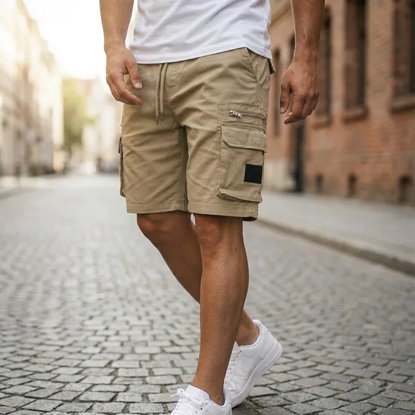 Mens_Beige_Cargo_Shorts_With_Multiple_Pockets