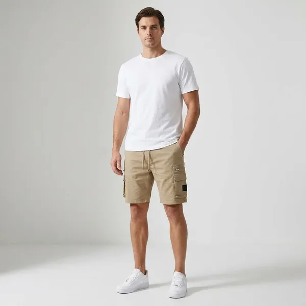 Mens_Beige_Cargo_Shorts_With_Multiple_Pockets
