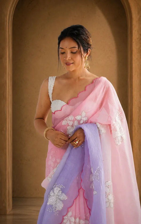 Stylish_Dual_Tone_Jimmy_Chhu_Saree_with_Scallop_Border