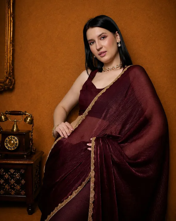 Brown_Chiffon_Stylish_Saree_For_Women