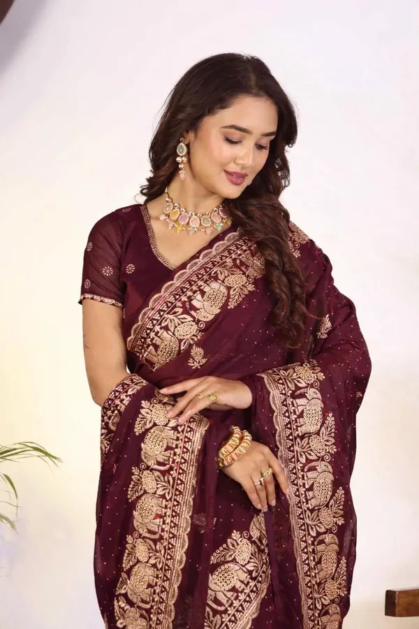 Brown_Georgette_Saree_with_Elephant_&_Floral_Zari_Embroidery