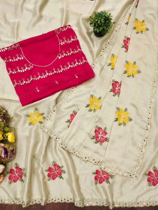 Cream_Rangoli_Fabric_Saree_with_Pink_&_Yellow_Floral_Embroidery