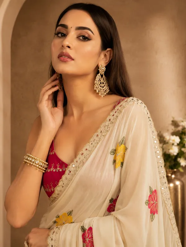 Cream_Rangoli_Fabric_Saree_with_Pink_&_Yellow_Floral_Embroidery