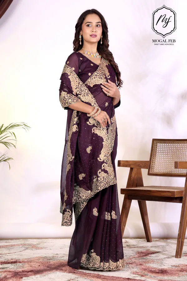 Deep_Wine_Silk_Blend_Saree_with_Ornate_Gold_Peacock_Border