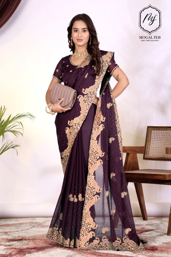 Deep_Wine_Silk_Blend_Saree_with_Ornate_Gold_Peacock_Border