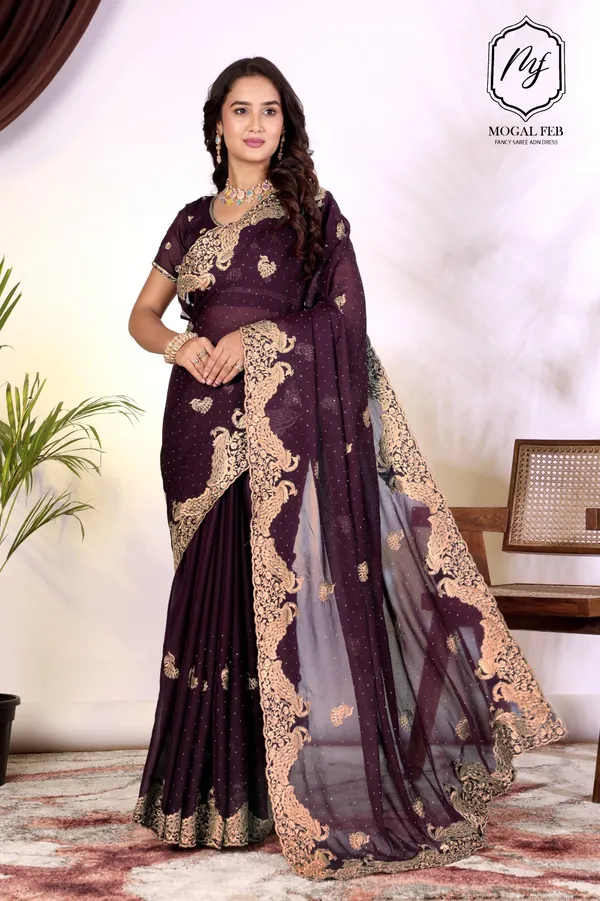 Deep_Wine_Silk_Blend_Saree_with_Ornate_Gold_Peacock_Border