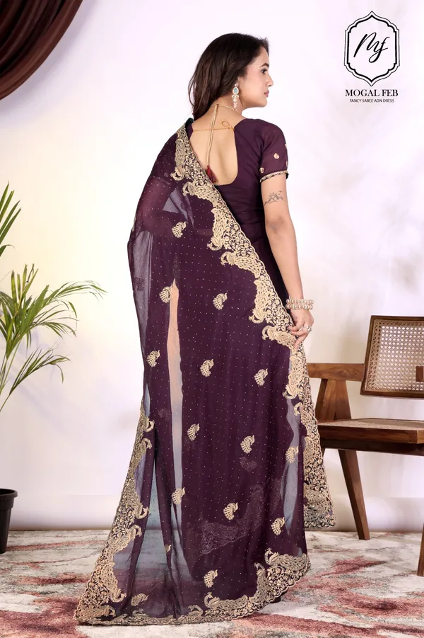 Deep_Wine_Silk_Blend_Saree_with_Ornate_Gold_Peacock_Border