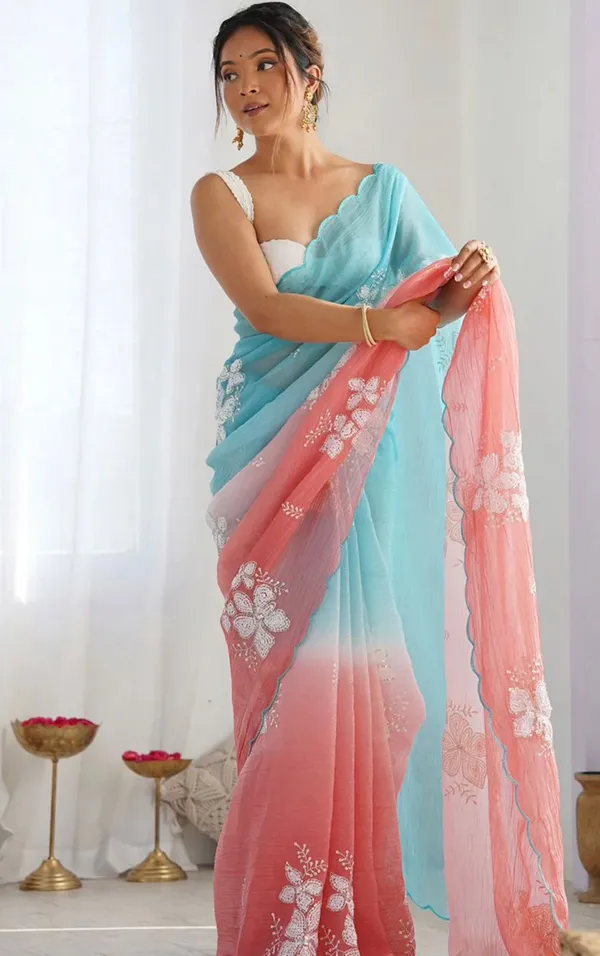 Stylish_Dual_Tone_Jimmy_Chhu_Saree_with_Scallop_Border