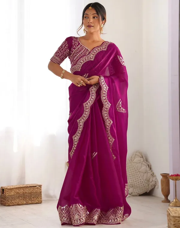 Elegant_Dark_Pink_Organza_Saree_with_Heavy_Embroidered_Blouse_✨