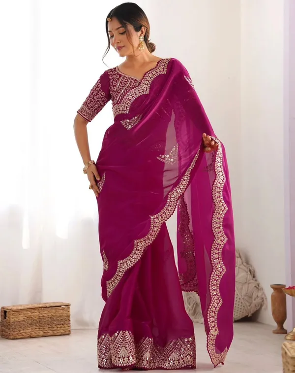 Elegant_Dark_Pink_Organza_Saree_with_Heavy_Embroidered_Blouse_✨
