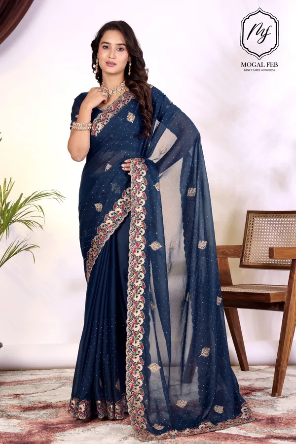 Midnight_Teal_Georgette_Saree_with_Floral_Resham_Border