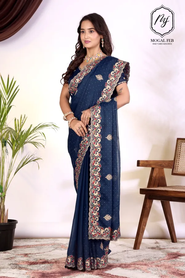 Midnight_Teal_Georgette_Saree_with_Floral_Resham_Border