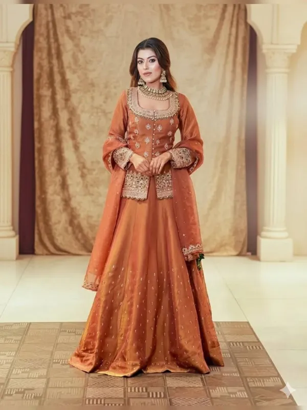 Peach_Embroidered_Designer_Lehenga