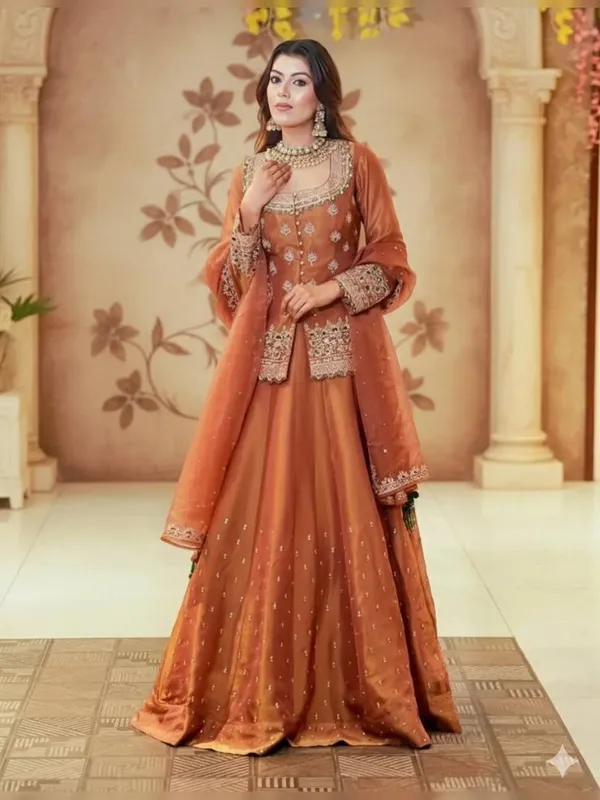 Peach_Embroidered_Designer_Lehenga