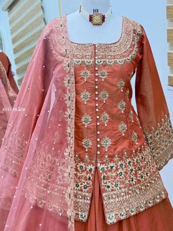 Peach_Embroidered_Designer_Lehenga