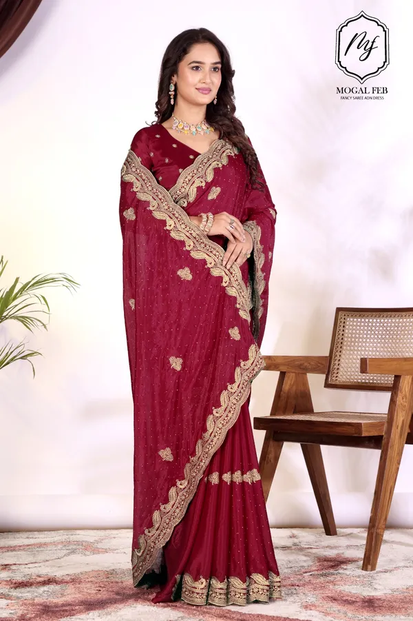Royal_Maroon_Embroidered_Saree_with_Shimmer_Highlights