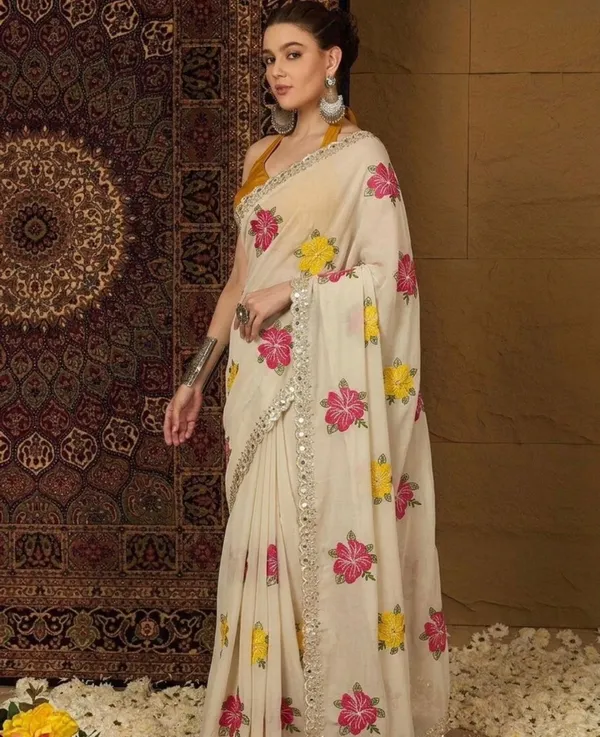 Cream_Rangoli_Fabric_Saree_with_Pink_&_Yellow_Floral_Embroidery