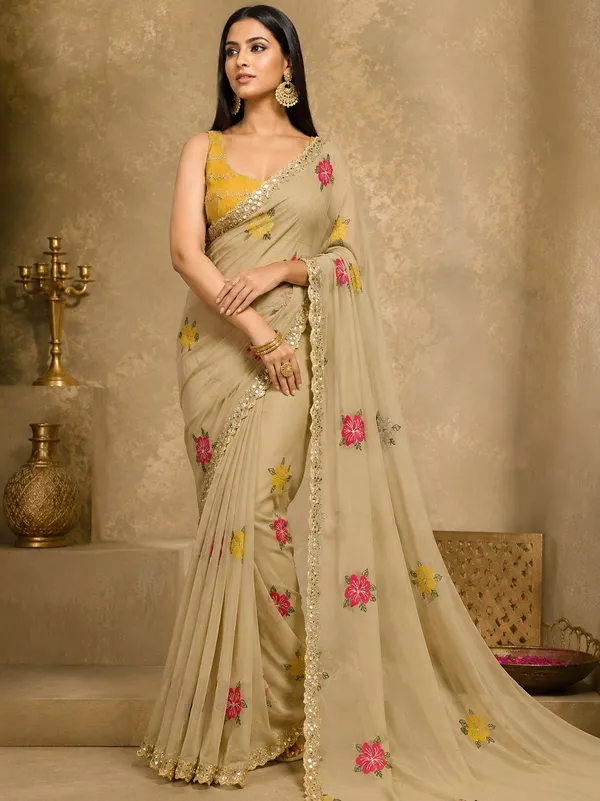 Cream_Rangoli_Fabric_Saree_with_Pink_&_Yellow_Floral_Embroidery