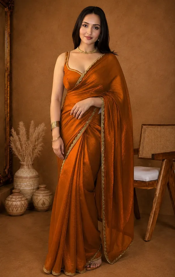 Orange_Chiffon_Stylish_Saree_For_Women