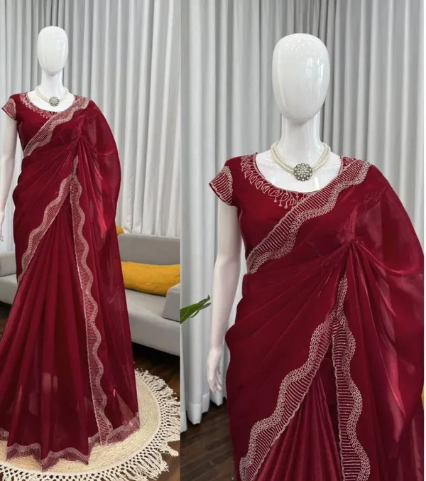 Elegant_Wine_Maroon_Party_Wear_Saree_