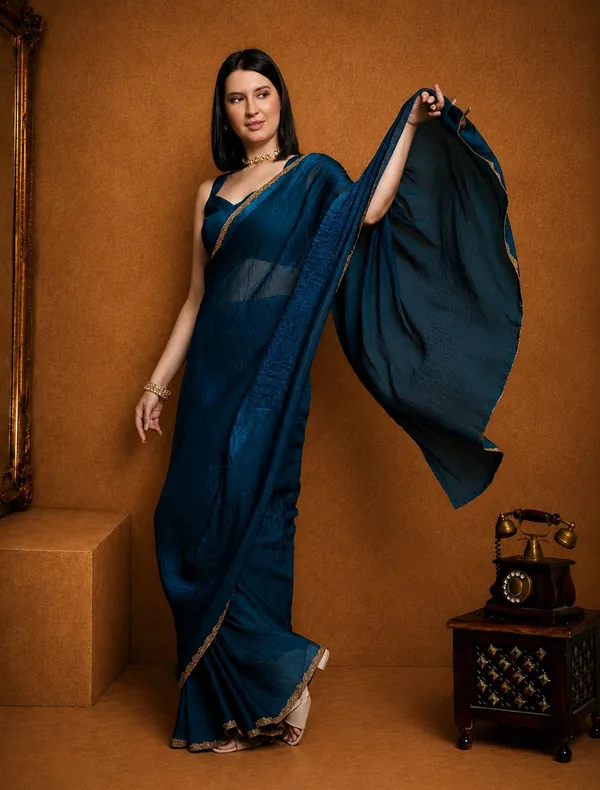 BLUE_CHIFFON_SILK_Stylish_Saree_For_Women