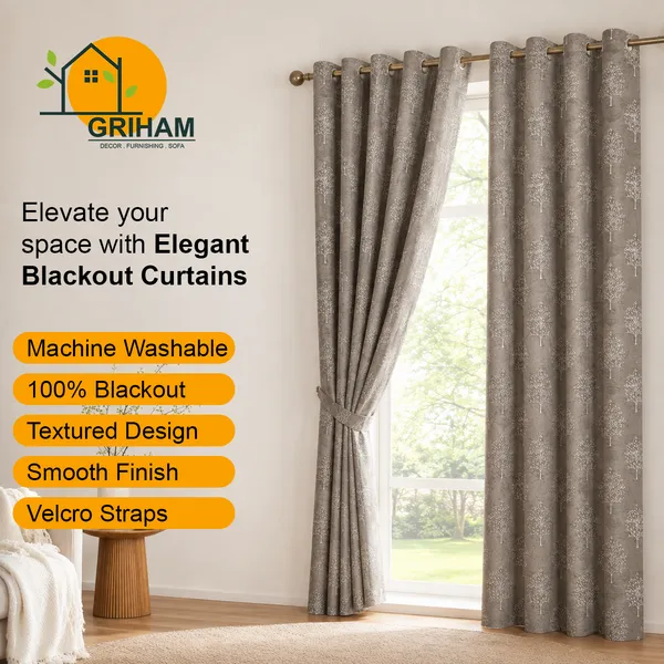 Murique_Floral_Motif_Charcoal_Grey_85-90%_Room_Darkening_Blackout_Window_&_Door_Curtains_with_Tiebacks_for_Living_Room_&_Bedroom_-_7_Feet_(Pack_of_2)