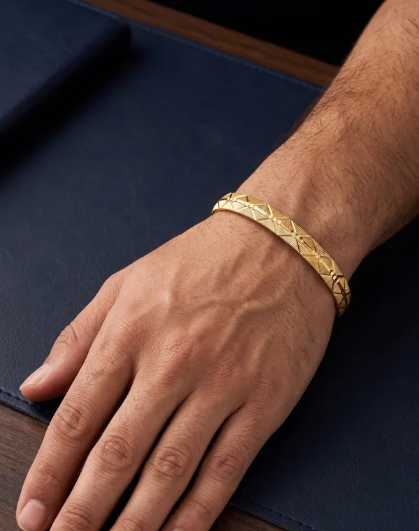 Divyoro_Cross-Hatch_Diamond_Dot_24k_Gold_Plated_Male_Kada