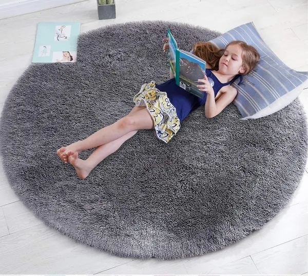 Microfibre_Plush_Fluffy_Circle_Rug_For_Kids_Room_Nursery_Room_Dorm_Grey