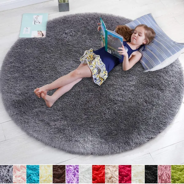 Microfibre_Plush_Fluffy_Circle_Rug_For_Kids_Room_Nursery_Room_Dorm_Grey