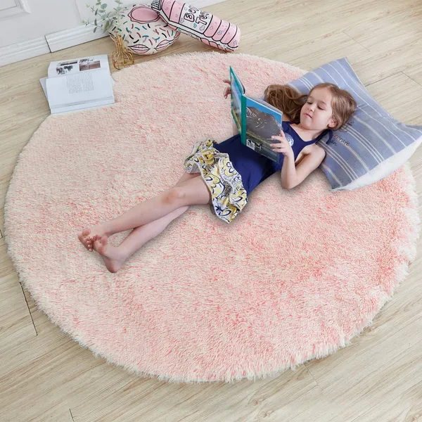 Microfibre_Plush_Fluffy_Circle_Rug_For_Kids_Room_Nursery_Room_Dorm_Pink