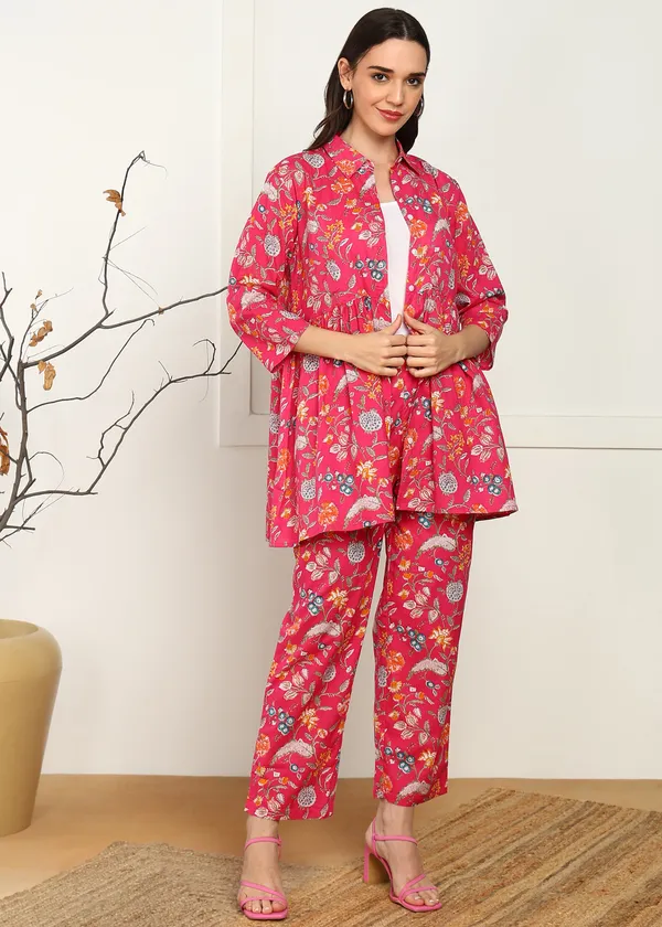 Pink_Floral_Printed_Co_Ord_Set_With_Tunic_Top_And_Pants_For_Women