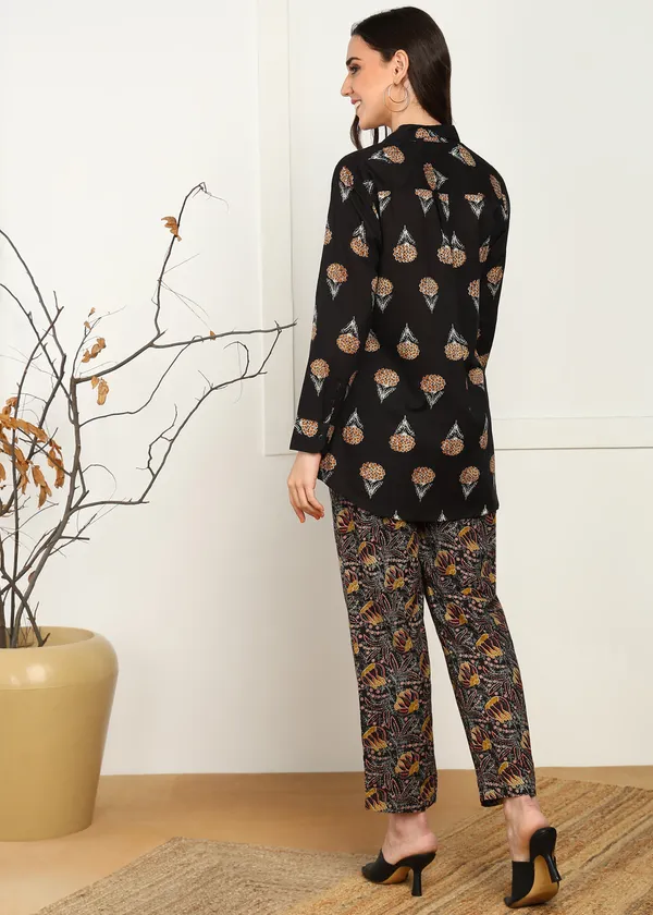 Brown_Floral_Print_Co_Ord_Set_With_Long_Sleeves_And_Patterned_Pants_For_Women