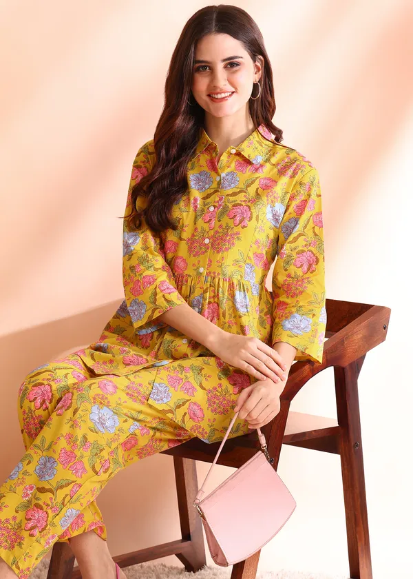 Yellow_Floral_Printed_Cotton_Co_Ord_Set_For_Women