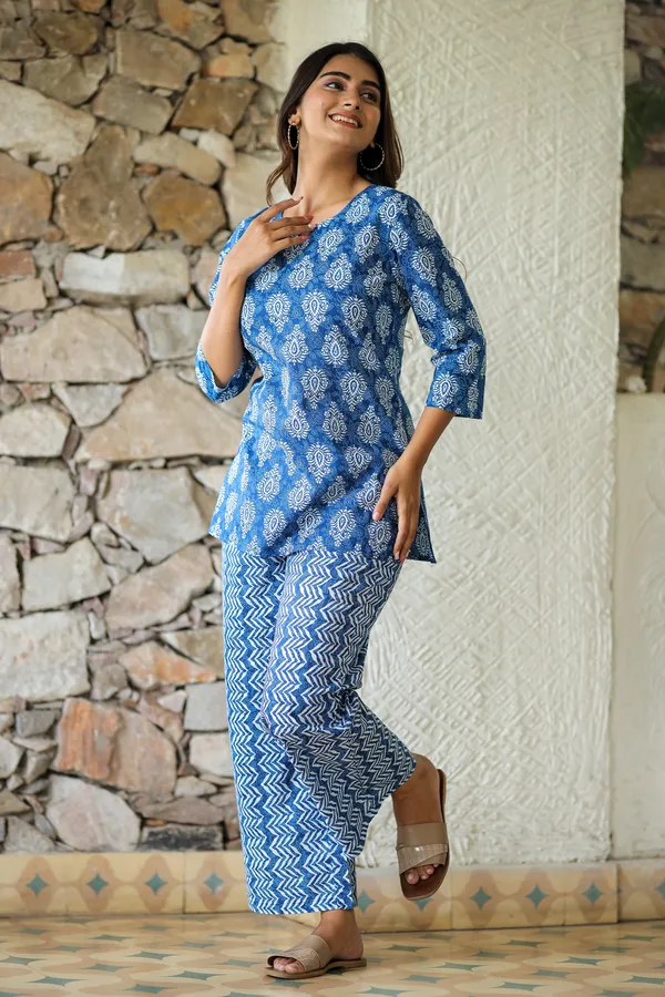 Blue_Hand_Block_Printed_Cotton_Co_Ord_Set_Tunic_Top_And_Palazzo_Pants_For_Women