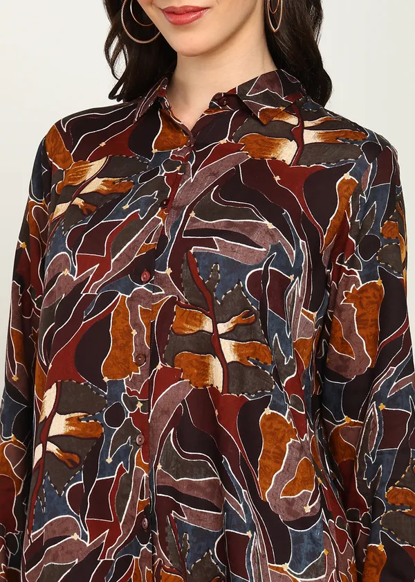 Brown_Abstract_Print_Co_Ord_Set_For_Women