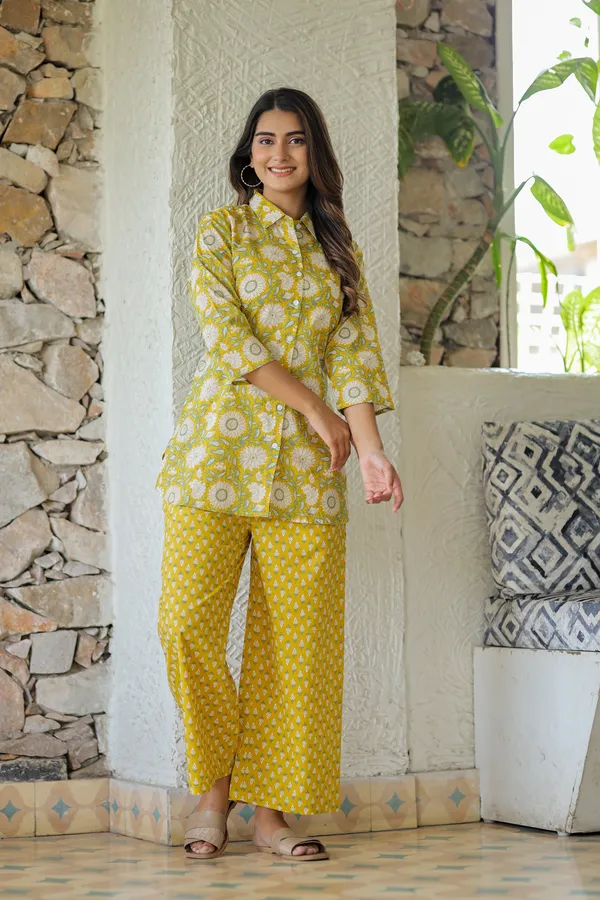 Yellow_Floral_Print_Cotton_Co_Ord_Set_For_Women