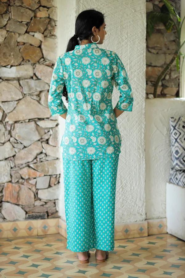 Sky_Blue_Floral_Block_Print_Cotton_Kurta_Palazzo_Set_For_Women